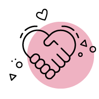 Händeschütteln bildet ein Herz mit Formen außerhalb